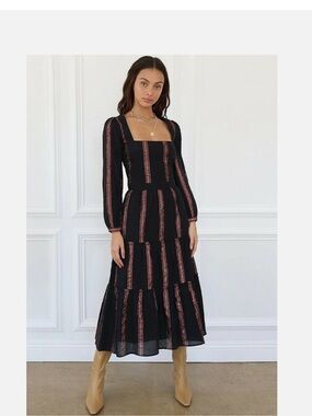 Adelyn Rae Black Long Sleeve Midi Dress with Pink Stripe
